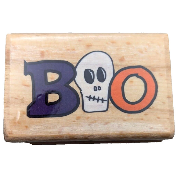 Hampton Art Boo Skull Halloween Rubber Stamp‎ Wood #i17 - Picture 4 of 4